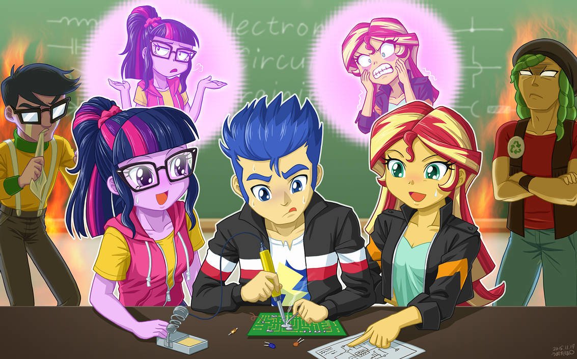 Download Green Hair Red Hair Purple Hair Blue Hair Two-toned Hair Micro Chips (My Little Pony) Sunset Shimmer Sandalwood (My Little Pony) Flash Sentry Sci-Twi (My Little Pony) TV Show My Little Pony: Equestria Girls Art