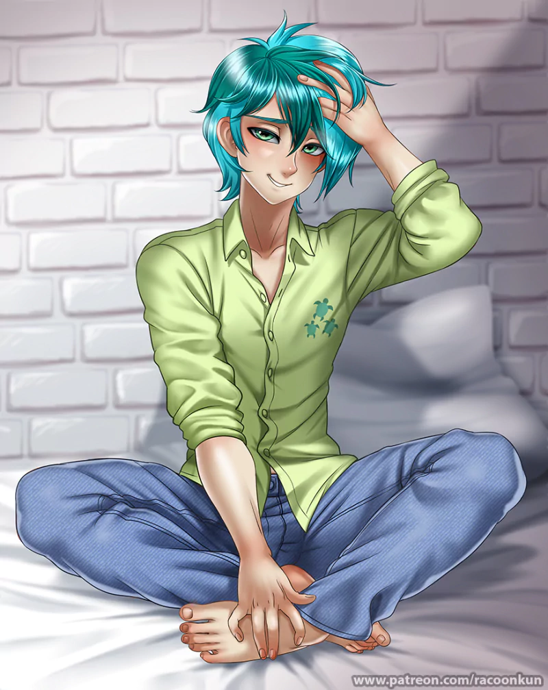 shirt feet smile green eyes green hair humanized Sandbar (My Little Pony) TV Show My Little Pony Image