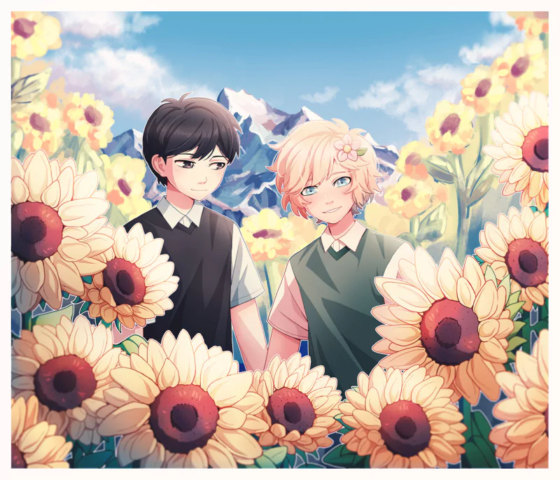 flower blonde black hair sunflower Sunny (Omori) Basil (Omori) OMORI video game Image