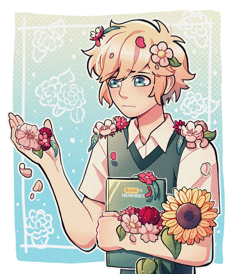 book blue eyes OMORI blonde flower Basil (Omori) video game Image