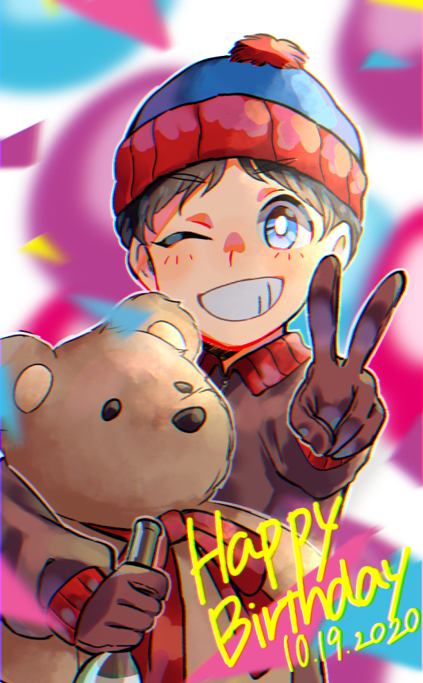 Download Peace Sign Smile Blue Eyes Teddy Bear Stan Marsh TV Show South Park Art