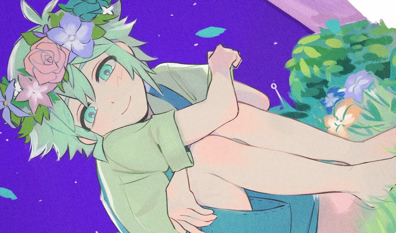 Download Barefoot Smile Legs Blue Eyes Green Hair Basil (Omori) OMORI Video Game Art