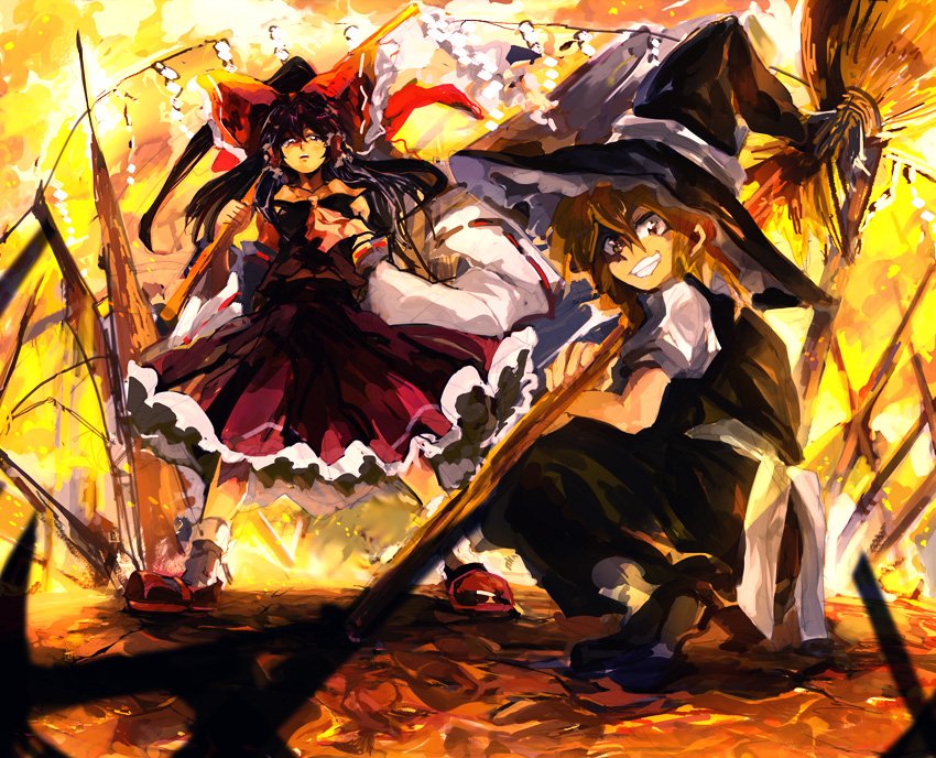 Download Marisa Kirisame Reimu Hakurei Anime Touhou Art