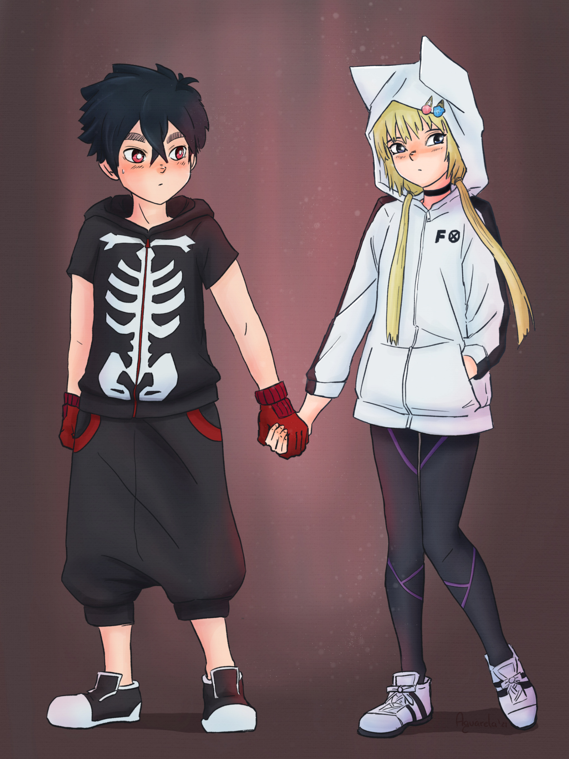 Download Black Hair Blonde Couple Blush Kabane Kusaka Kon (Kemono Jihen) Anime Kemono Jihen Anime Couple Art