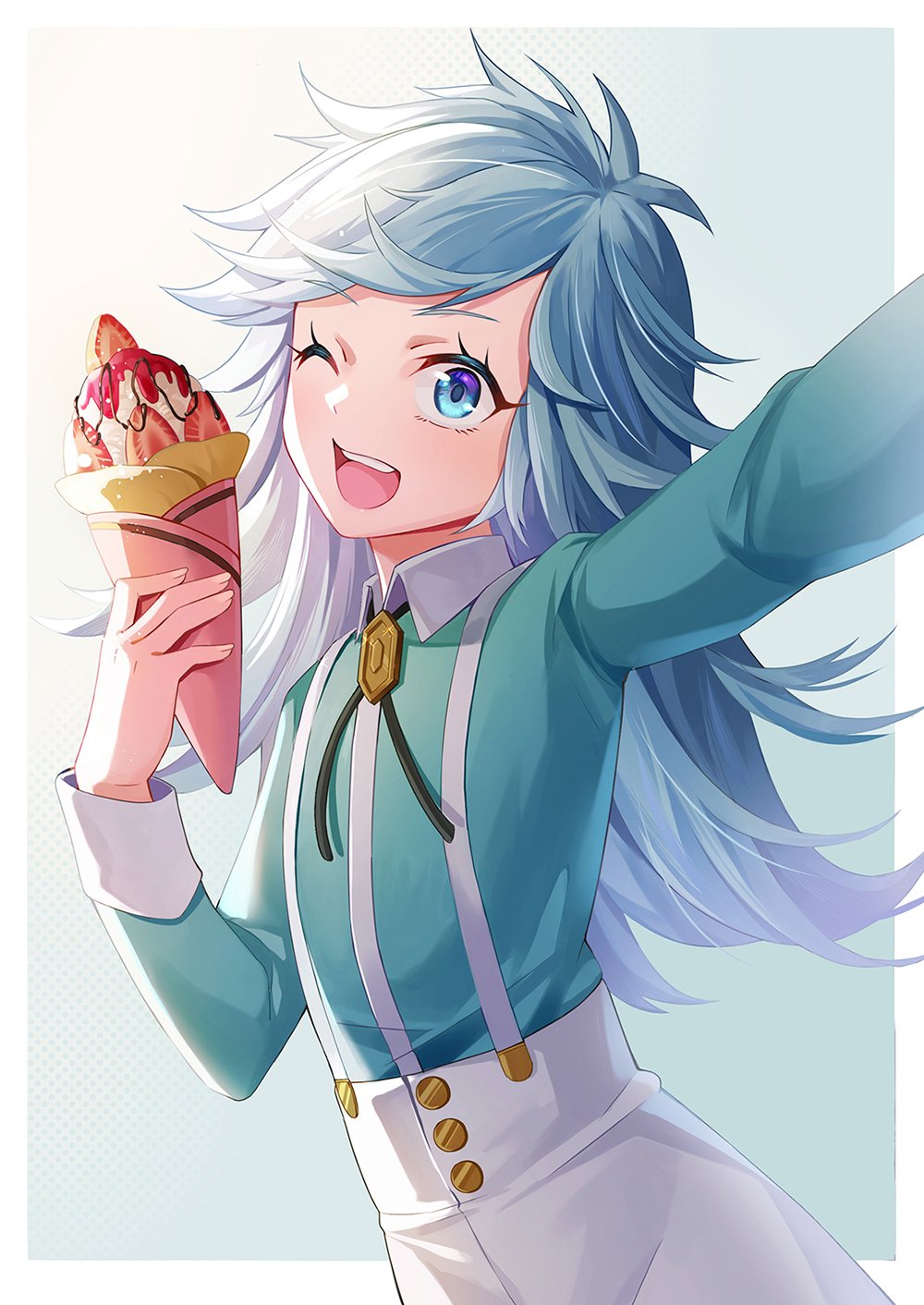 Download Long Hair Blue Eyes Wink Ice Cream Akira (Kemono Jihen) Anime Kemono Jihen Art
