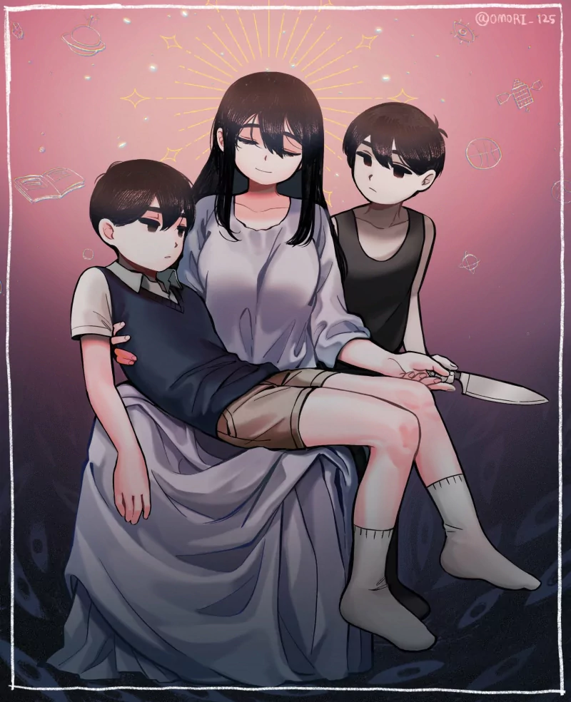 Something (Omori) black hair knife socks OMORI Omori (Character) Sunny (Omori) Mari (Omori) video game Image