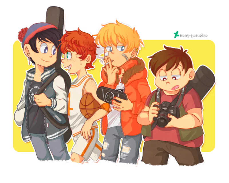brown hair black hair red hair blonde basketball PSP camera Kenny McCormick Eric Cartman Kyle Broflovski Stan Marsh TV Show South Park Image