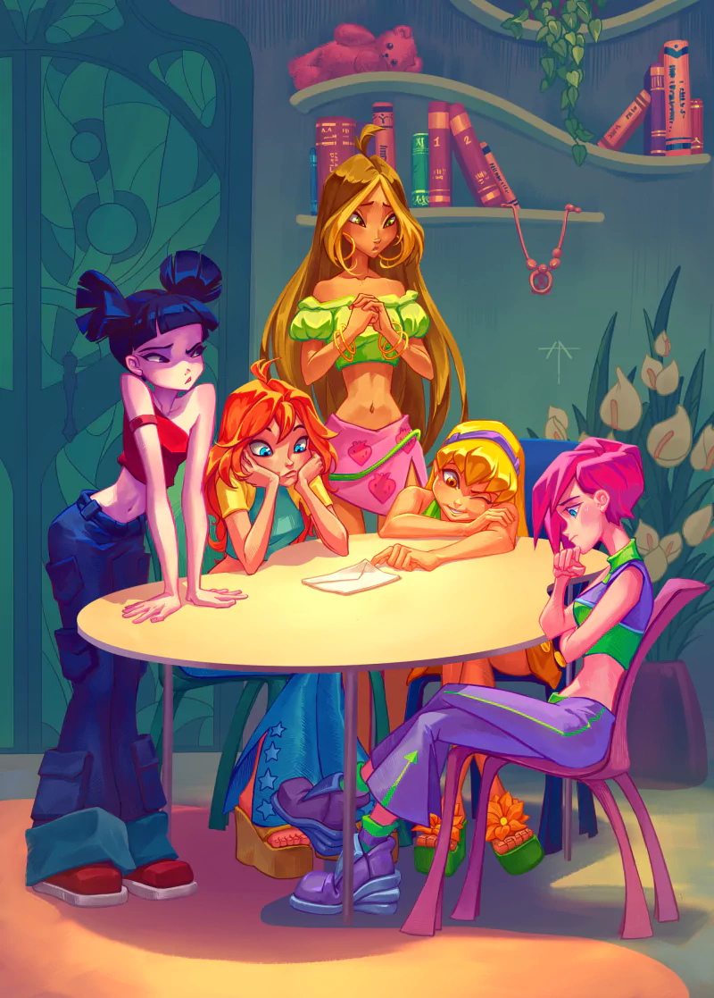 blonde brown hair red hair Stella (Winx Club) Tecna (Winx Club) Bloom (Winx Club) Flora (Winx Club) Musa (Winx Club) TV Show Winx Club Image