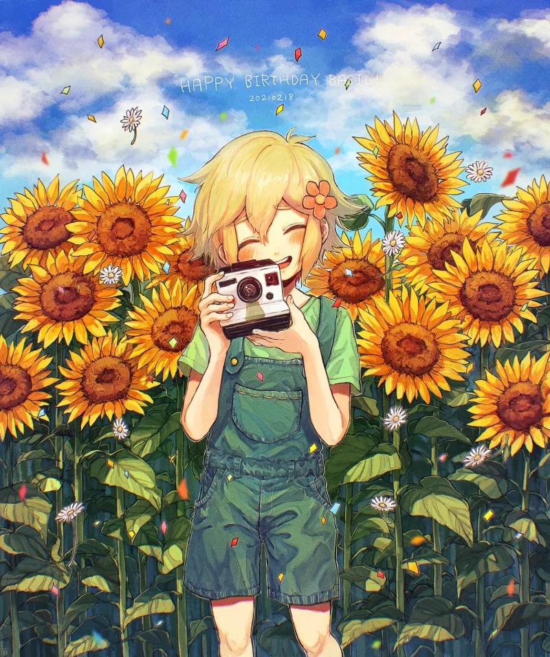 flower smile blush camera blonde sunflower Basil (Omori) OMORI video game Image