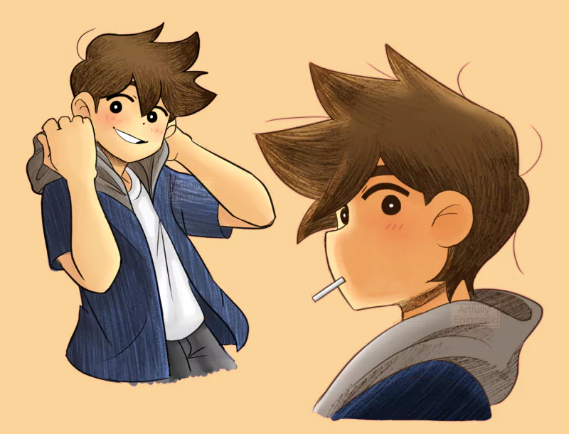 Hero (Omori) brown hair hoodie OMORI video game Image