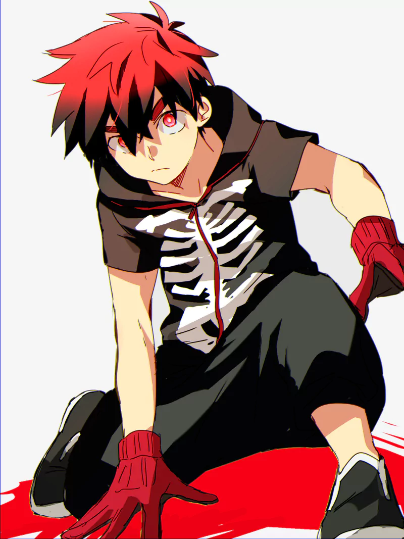 two-toned hair red eyes Kabane Kusaka Anime Kemono Jihen Image