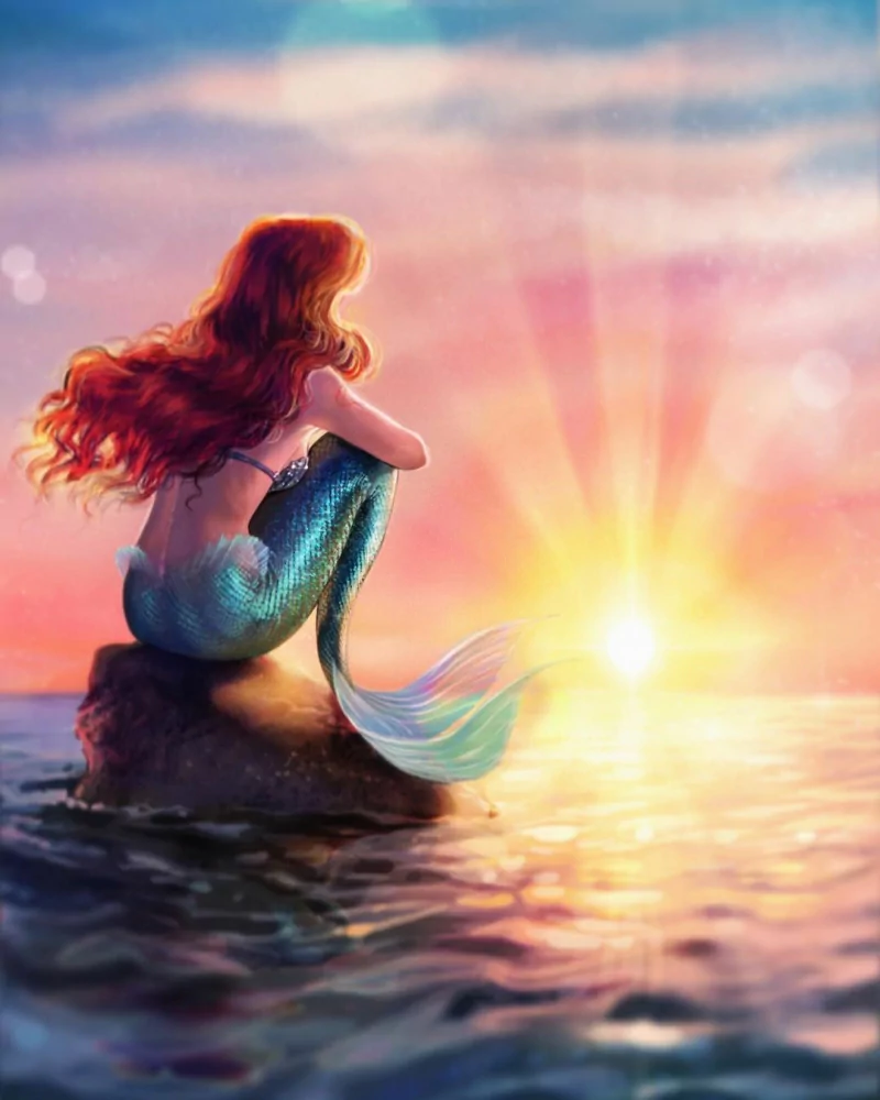 The Little Mermaid sky tail long hair sea sunset mermaid red hair Ariel (The Little Mermaid) movie The Little Mermaid (1989) Image