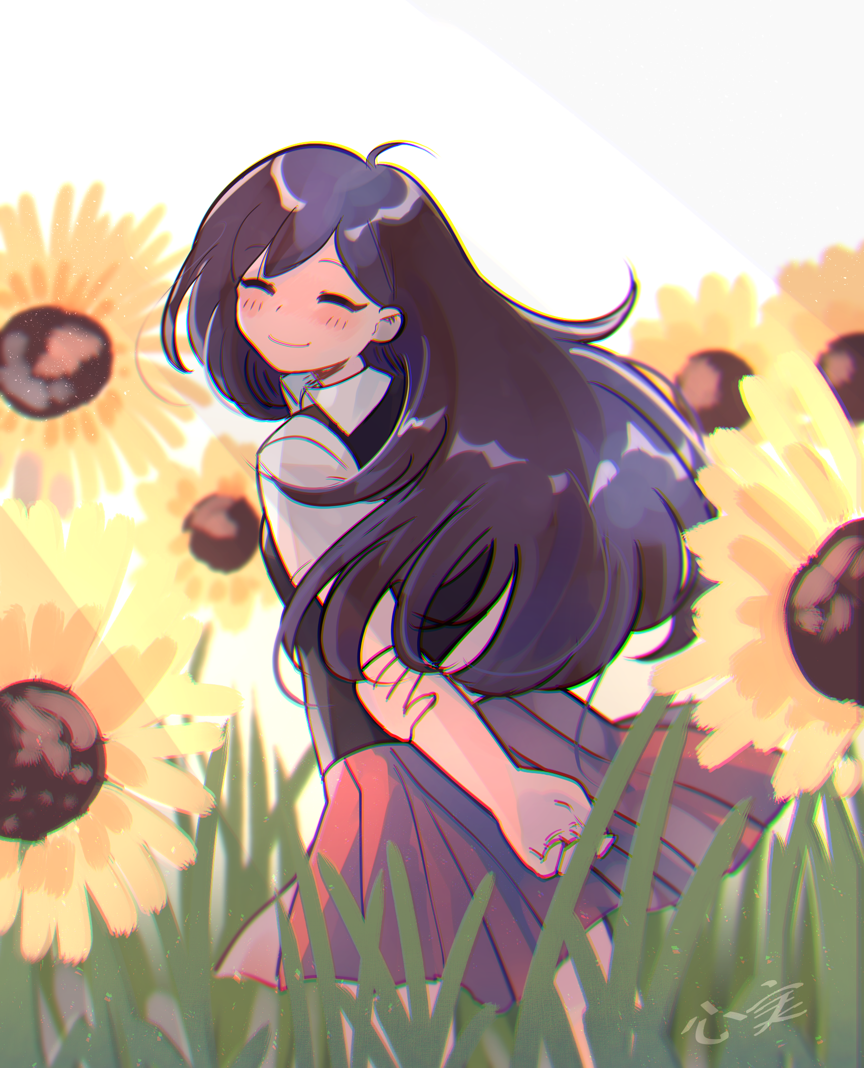 Download Skirt Black Hair Long Hair Smile Sunflower Mari (Omori) OMORI Video Game Art