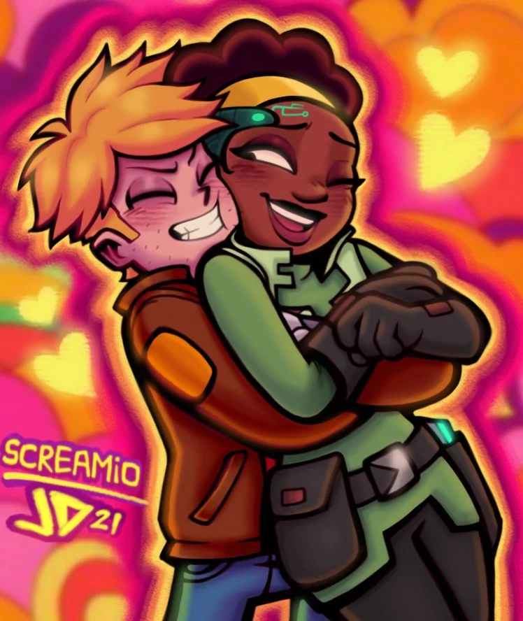 hug brown hair blonde Quinn Airgon Gary Goodspeed TV Show Final Space Image