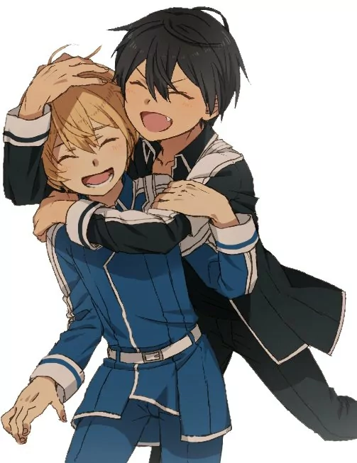 black hair blonde hug Kirito (Sword Art Online) Eugeo (Sword Art Online) Anime Sword Art Online: Alicization Image