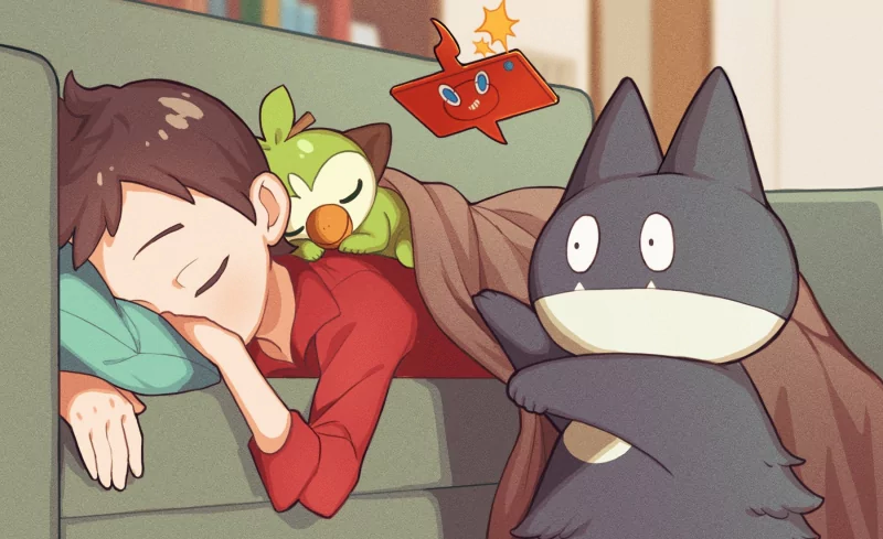 sleeping Rotom (Pokémon) Grookey (Pokémon) Victor (Pokémon) Munchlax (Pokémon) video game Pokémon: Sword and Shield Image
