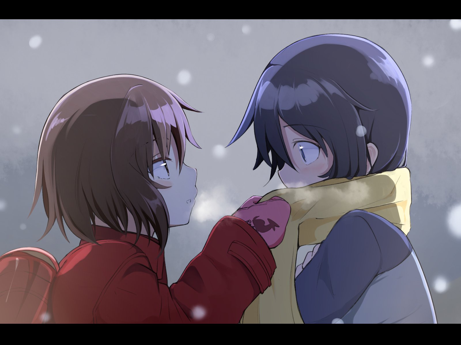 Satoru Fujinuma and Kayo Hinazuki from the anime Erased share an intimate moment in a snowy setting, highlighting their bond and emotional connection.
