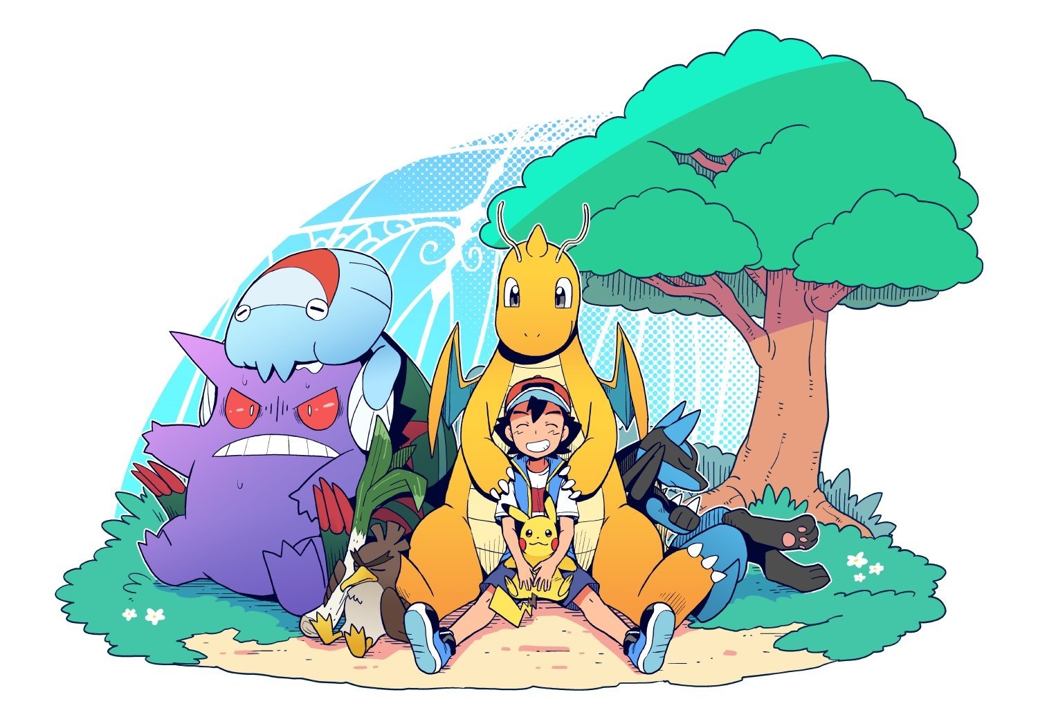 Download Smile Lucario (Pokémon) Galarian Farfetch'd (Pokémon) Pikachu Gengar (Pokémon) Dragonite (Pokémon) Ash Ketchum Dracovish (Pokémon) Anime Pokemon Art
