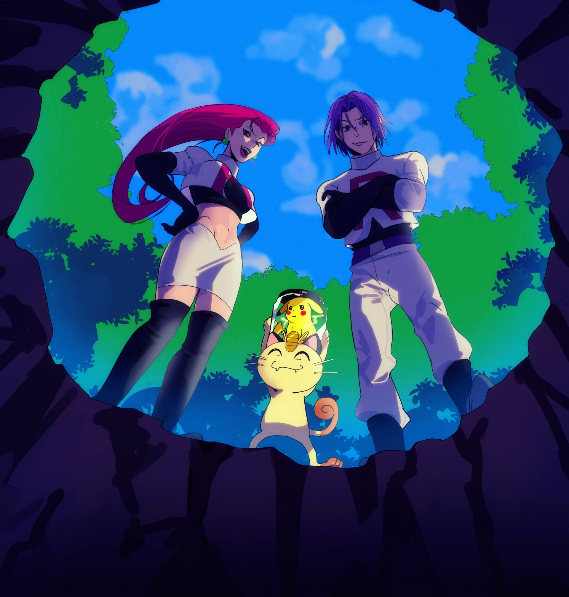 Download Team Rocket Meowth (Pokémon) Pikachu James (Pokémon) Jessie (Pokémon) Anime Pokemon Art
