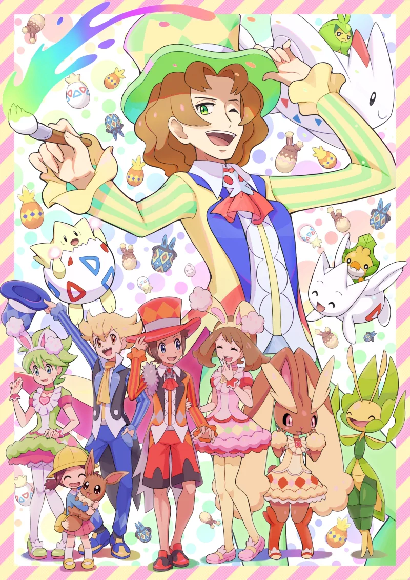 Swadloon (Pokémon) Togetic (Pokémon) Sewaddle (Pokémon) Lopunny (Pokémon) Eevee (Pokémon) Togepi (Pokémon) Brendan (Pokemon) May (Pokémon) Barry (Pokémon) Wally (Pokemon) Burgh (Pokémon) video game Pokemon Image