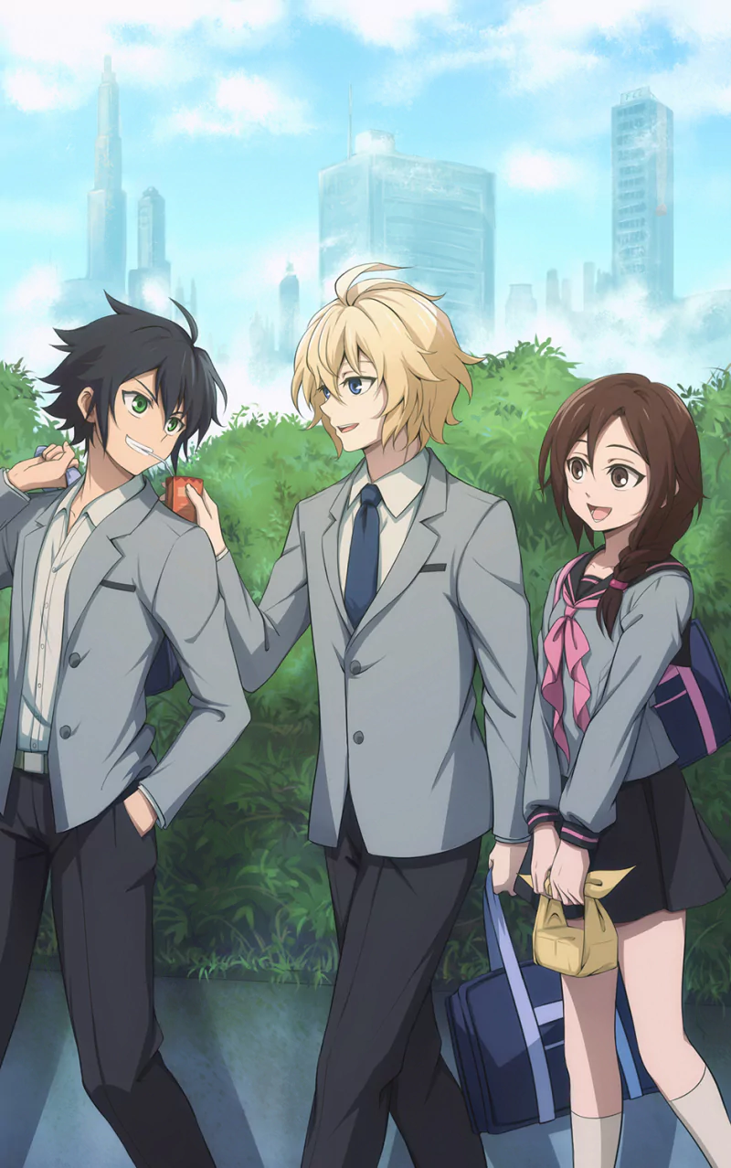 brown eyes blue eyes green eyes brown hair black hair blonde uniform Akane Hyakuya Yūichirō Hyakuya Mikaela Hyakuya Anime Seraph of the End Image