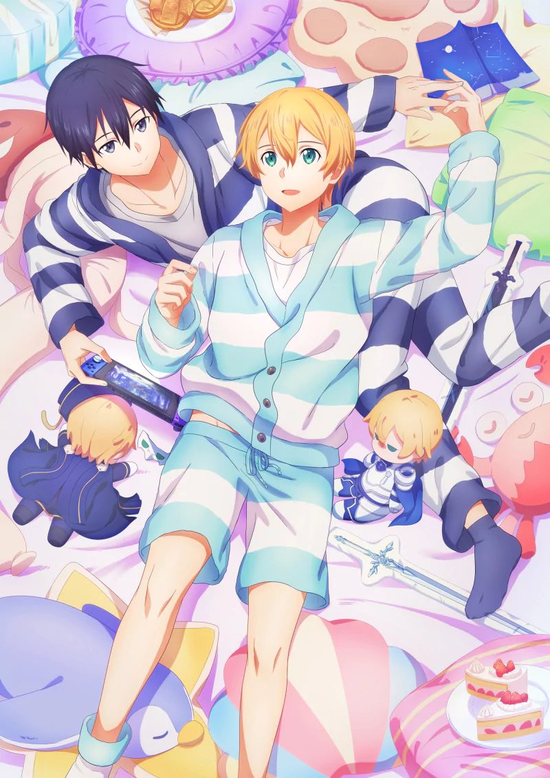 black hair blonde pajamas Eugeo (Sword Art Online) Kirito (Sword Art Online) Anime Sword Art Online: Alicization Image