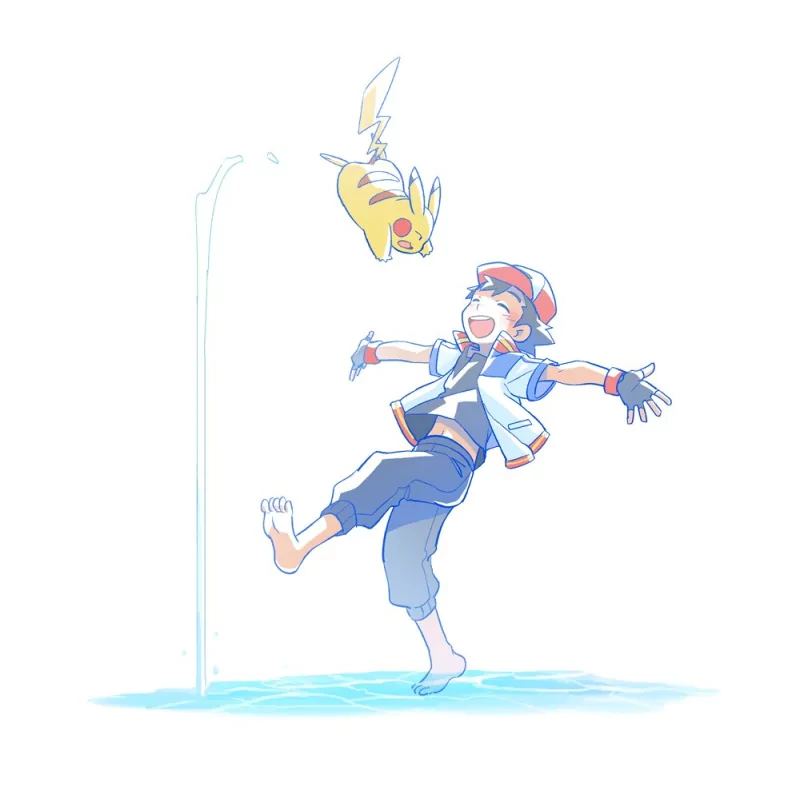 barefoot black hair cap Pokemon Pikachu Ash Ketchum Anime Pokémon The Movie: The Power of Us Image