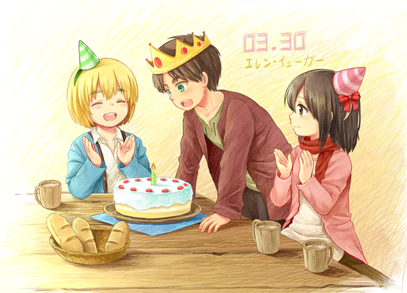 green eyes birthday cake Eren Yeager Mikasa Ackerman Armin Arlert Anime Attack on Titan Eren & Mikasa Image