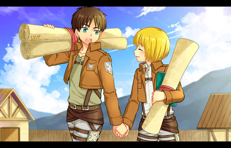 brown hair blonde Eren Yeager Armin Arlert Anime Attack on Titan Image