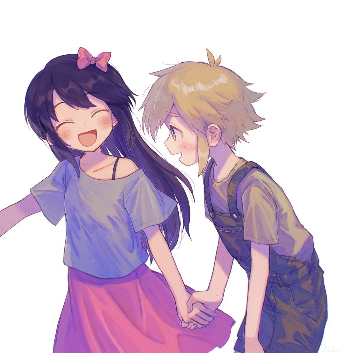 Download Long Hair Black Hair Blonde OMORI Basil (Omori) Aubrey (Omori) Video Game Art