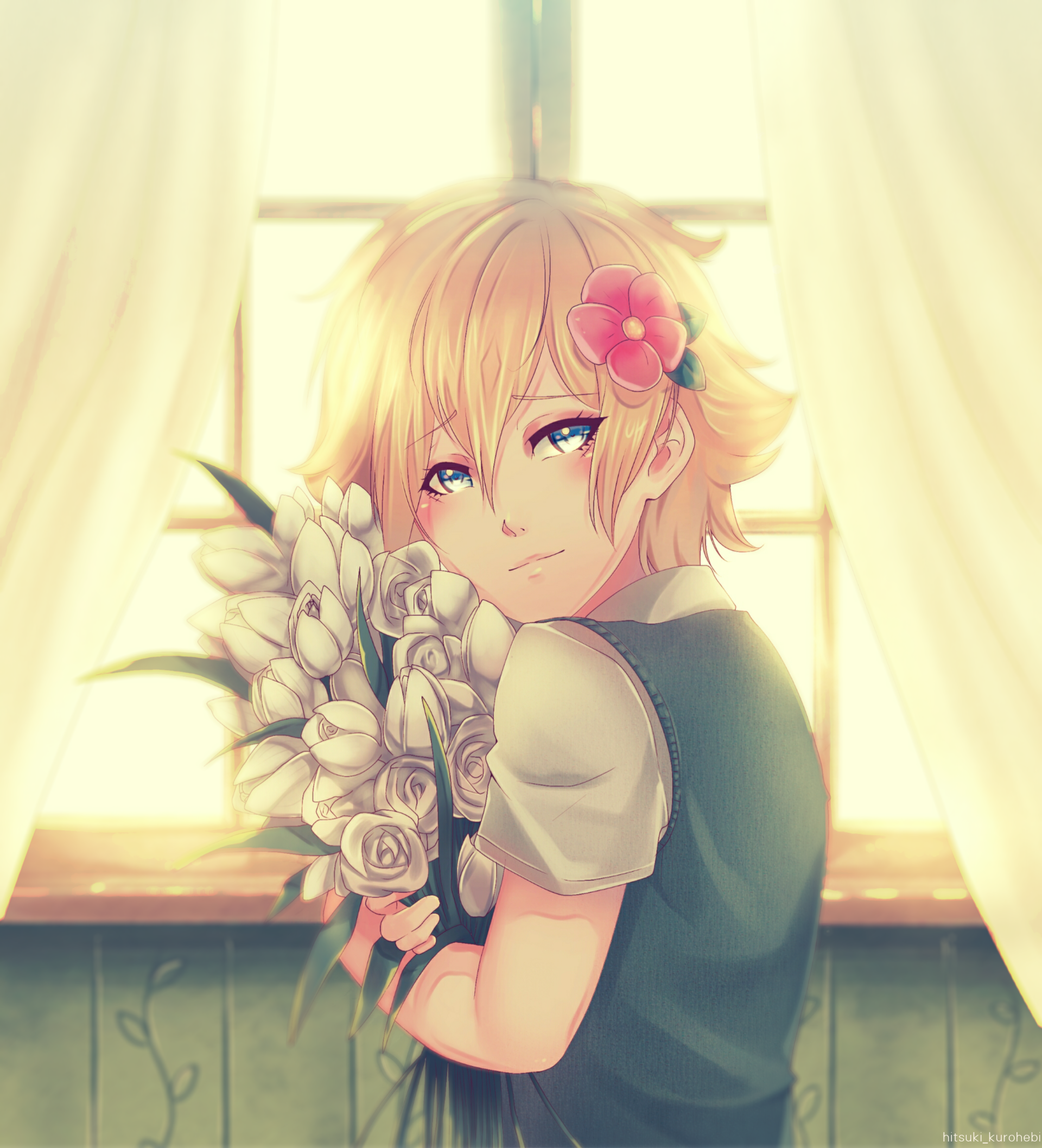 Download OMORI Blue Eyes Flower Blonde Basil (Omori) Video Game Art