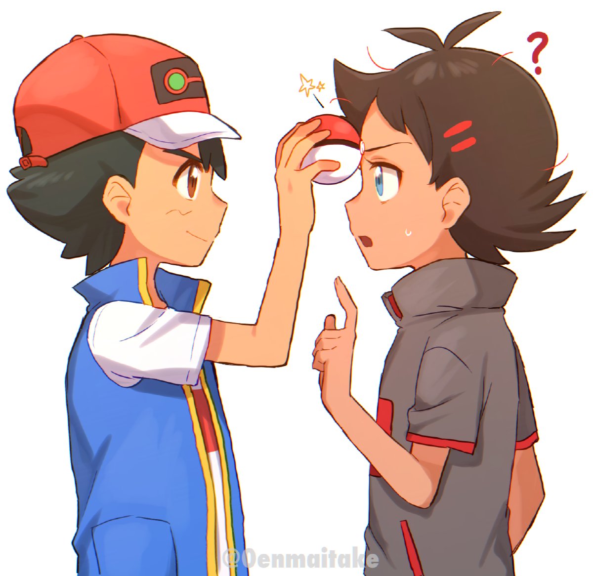 Download Brown Hair Brown Eyes Blue Eyes Cap Black Hair Pokeball Goh (Pokémon) Ash Ketchum Anime Pokemon Art