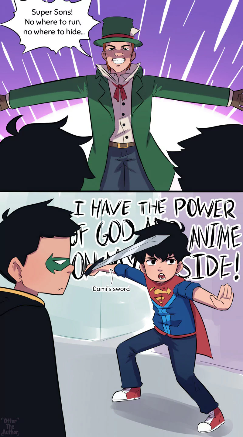 funny Superboy Robin (DC Comics) Mad Hatter (DC Comics) Jon Kent Damian Wayne Comic Super-Sons Image