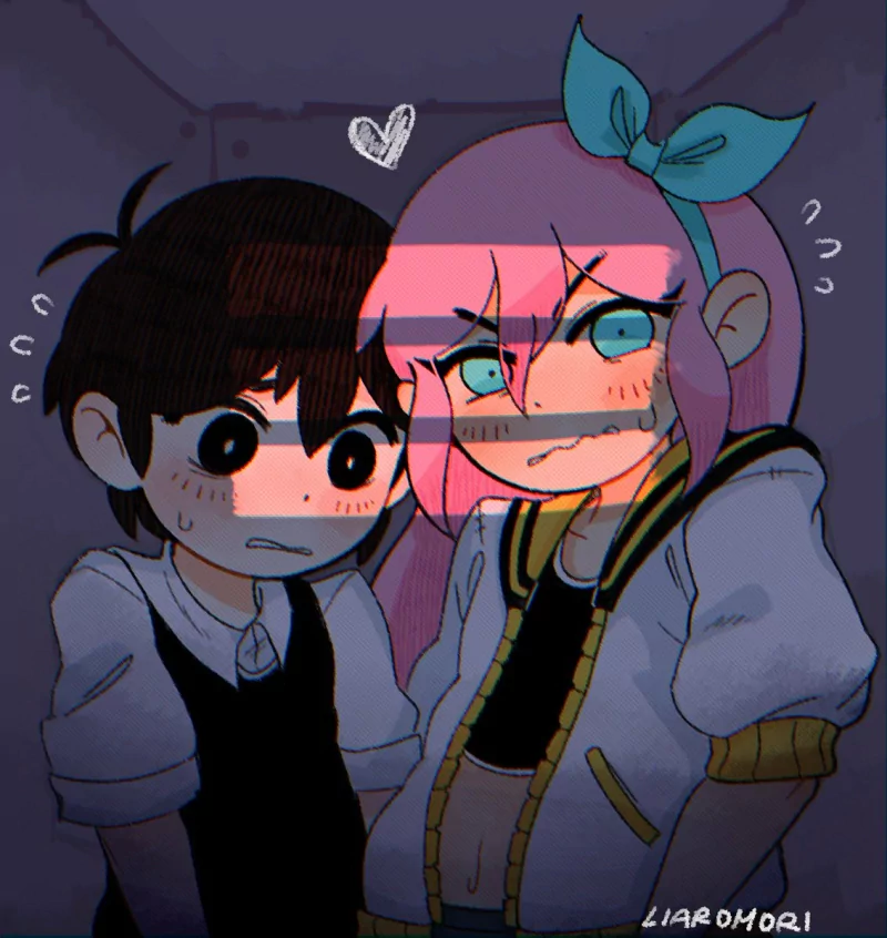 pink hair black hair OMORI blush Sunny (Omori) Aubrey (Omori) video game Image