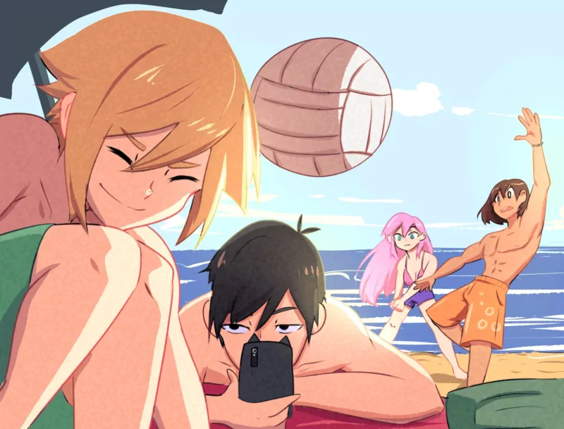 ball phone OMORI beach Aubrey (Omori) Kel (Omori) Sunny (Omori) Basil (Omori) video game Image