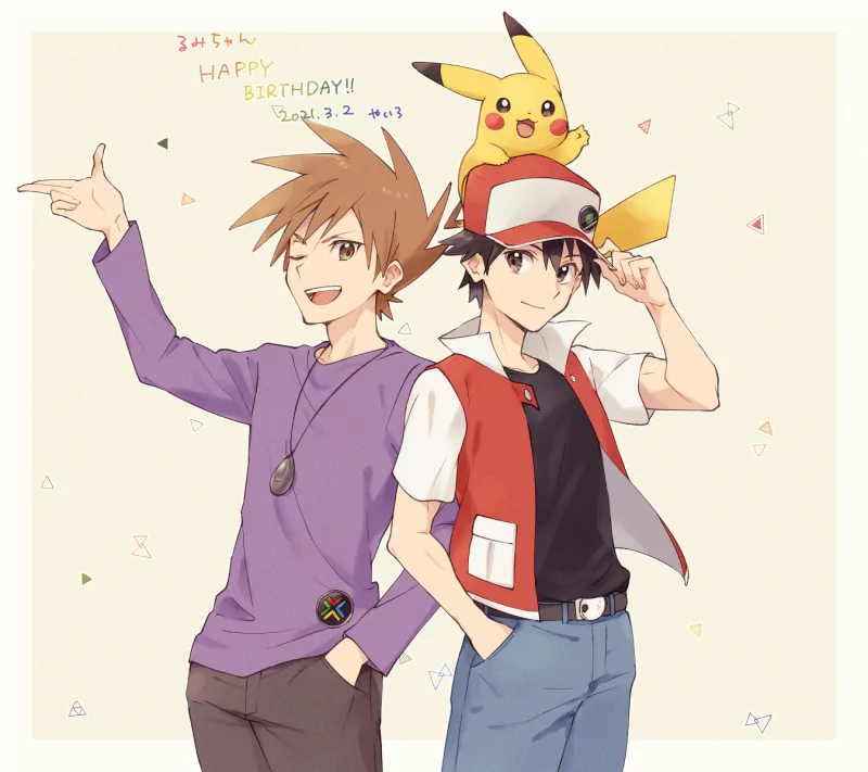 black hair brown hair Pikachu Red (Pokémon) Blue (Pokémon) video game Pokemon Image
