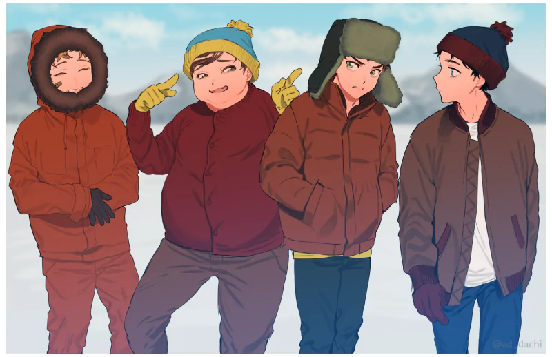 hat hoodie Kenny McCormick Stan Marsh Kyle Broflovski Eric Cartman TV Show South Park Image