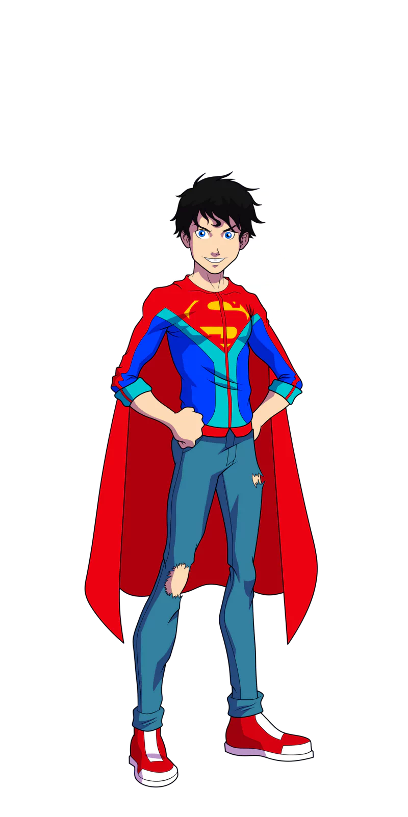 Superboy cape sneakers black hair blue eyes Jon Kent TV Show Young Justice Image