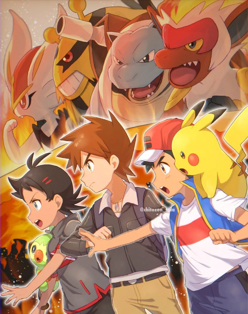 Blastoise (Pokémon) Goh (Pokémon) Pikachu Grookey (Pokémon) Gary Oak (Pokémon) Ash Ketchum Cinderace (Pokémon) Electivire (Pokémon) Infernape (Pokémon) Anime Pokemon Image