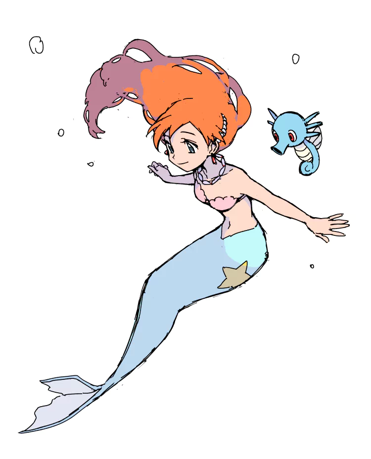 orange hair mermaid Misty (Pokémon) Horsea (Pokémon) Anime Pokemon Image