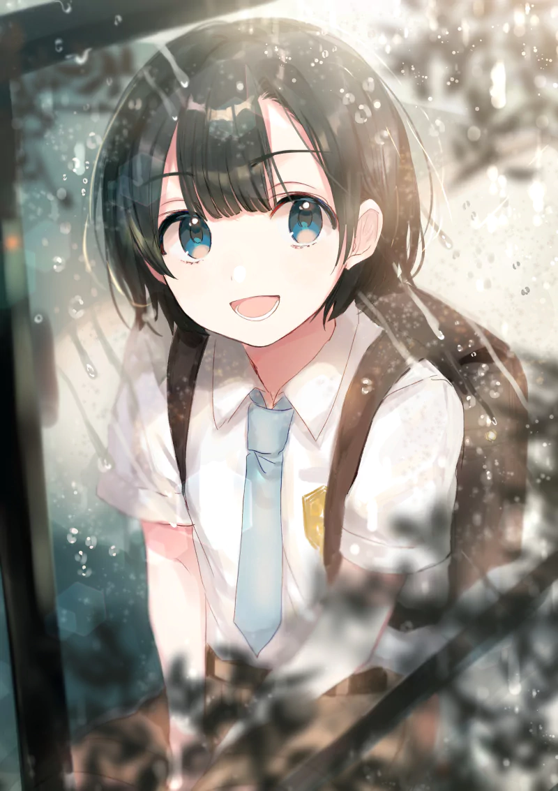school uniform backpack black hair smile Nagi Amano Anime Weathering with You Image