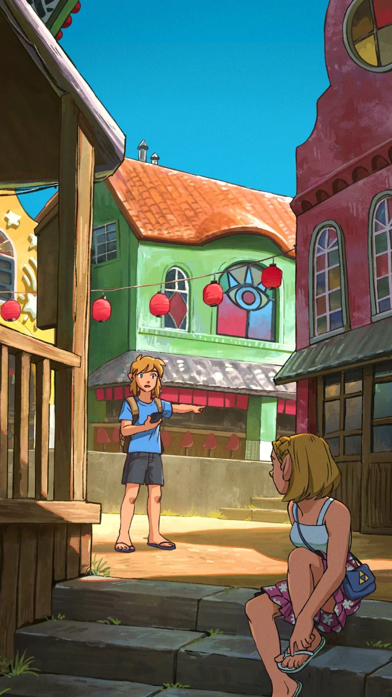 backpack shorts feet pointed ears sandal blonde Princess Zelda Link video game The Legend of Zelda Image