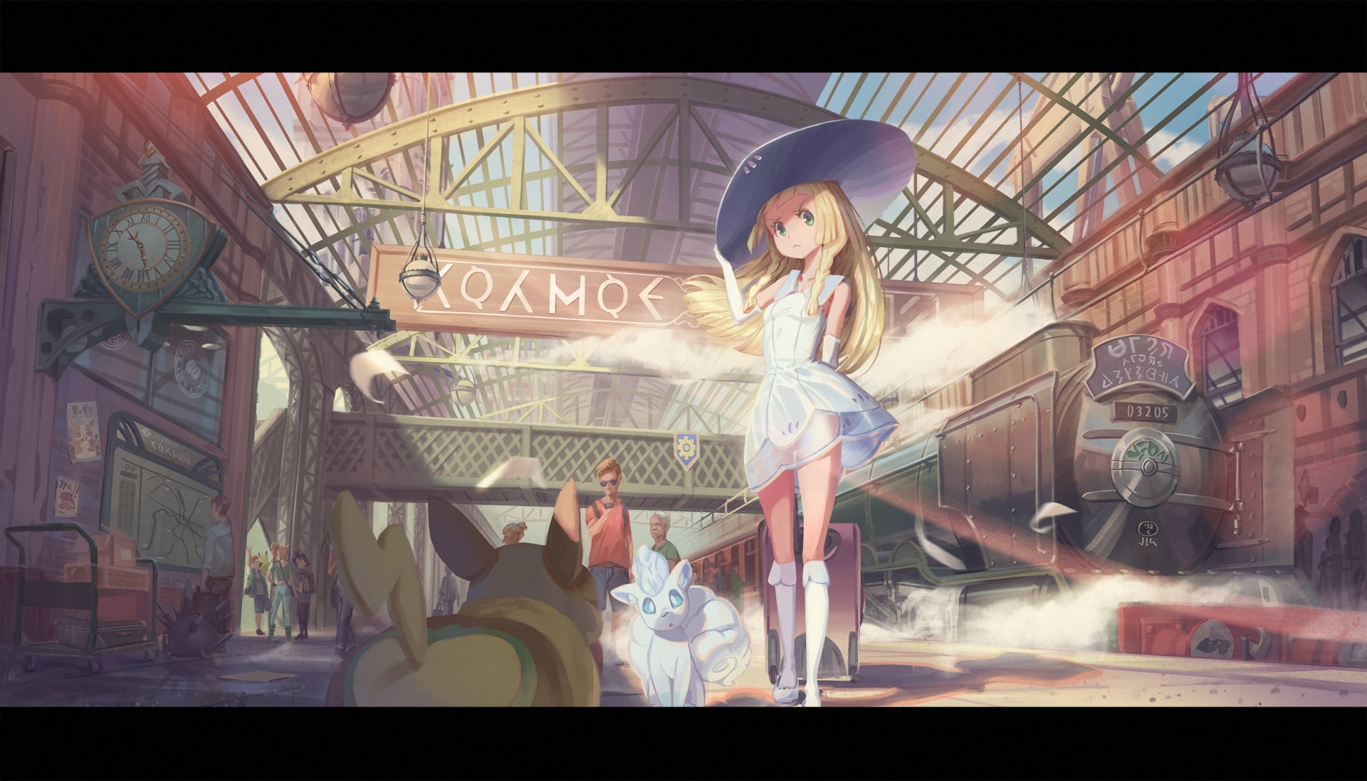 Download Train Station Pincurchin (Pokémon) Morpeko (Pokémon) Pikachu Goh (Pokémon) Ash Ketchum Sonia (Pokémon) Yamper (Pokémon) Alolan Vulpix Lillie (Pokemon) Anime Pokemon Art
