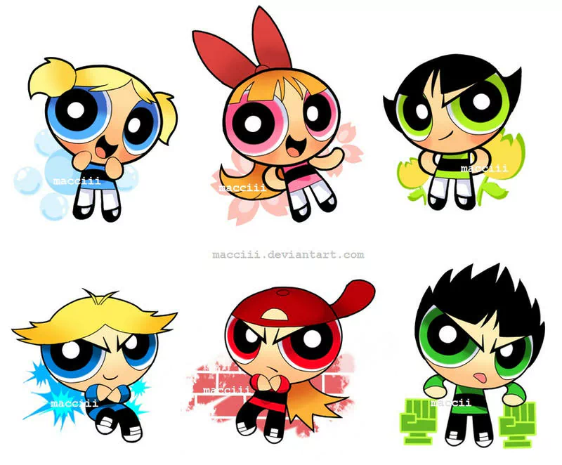 The Rowdyruff Boys The Powerpuff Girls Butch (Powerpuff Girls) Boomer (Powerpuff Girls) Brick ( Powerpuff Girls) Buttercup (Powerpuff Girls) Bubbles (Powerpuff Girls) Blossom (Powerpuff Girls) TV Show The Powerpuff Girls (1998) Image