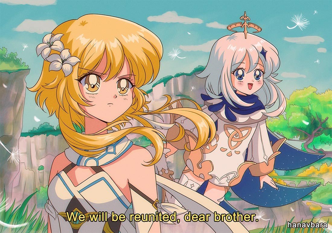 Download Paimon (Genshin Impact) Lumine (Genshin Impact) Video Game Genshin Impact Art