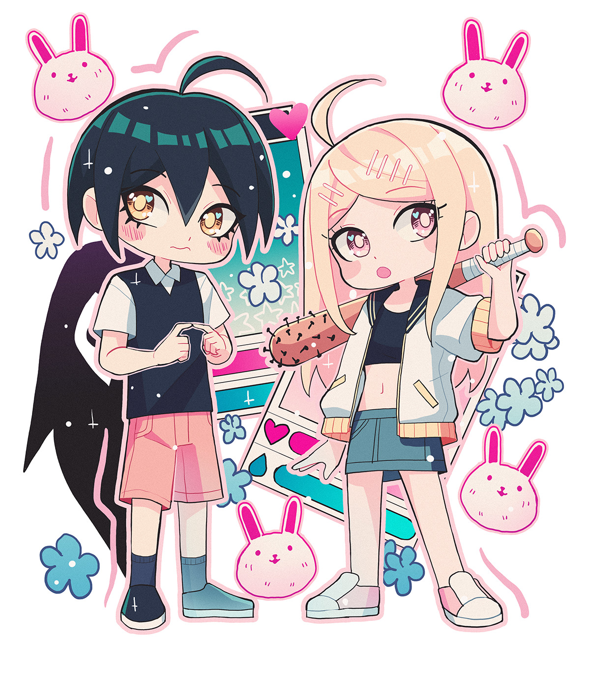 Download Danganronpa OMORI Something (Omori) Aubrey (Omori) Sunny (Omori) Video Game Crossover Art