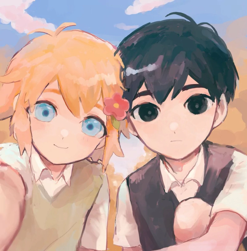 black eyes blue eyes black hair blonde Sunny (Omori) Basil (Omori) video game OMORI Image