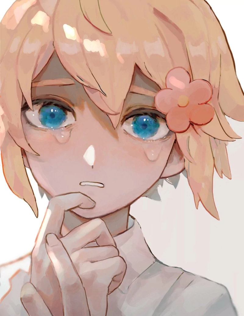 tears blue eyes blonde Basil (Omori) video game OMORI Image
