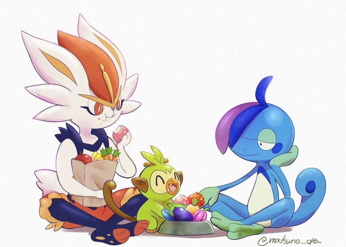 Download Drizzile (Pokémon) Grookey (Pokémon) Cinderace (Pokémon) Anime Pokemon Art
