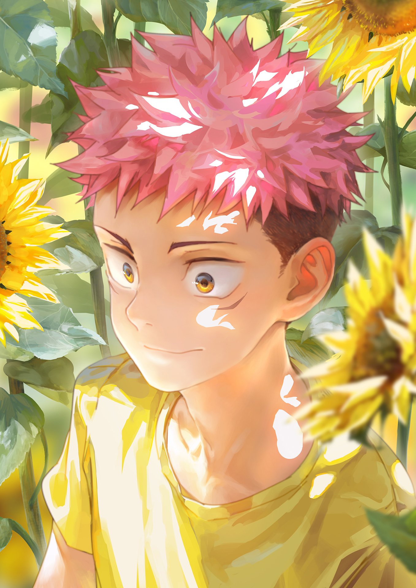 Download Brown Eyes Sunflower Pink Hair Yuji Itadori Anime Jujutsu Kaisen Art